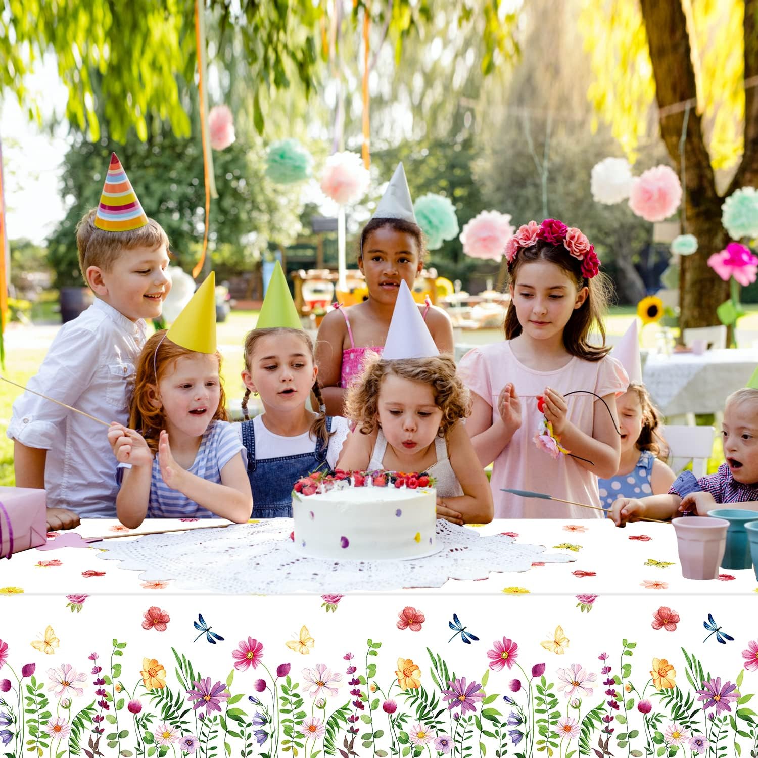 4 Pack SPring Floral Tablecloth Wild Flowers Table Cloth Plastic Spring Floral Table Cloth Flower Disposable Table Cover for Flower Wedding, Babyshower, Birthday Party Decorations 51 x 86 Inches