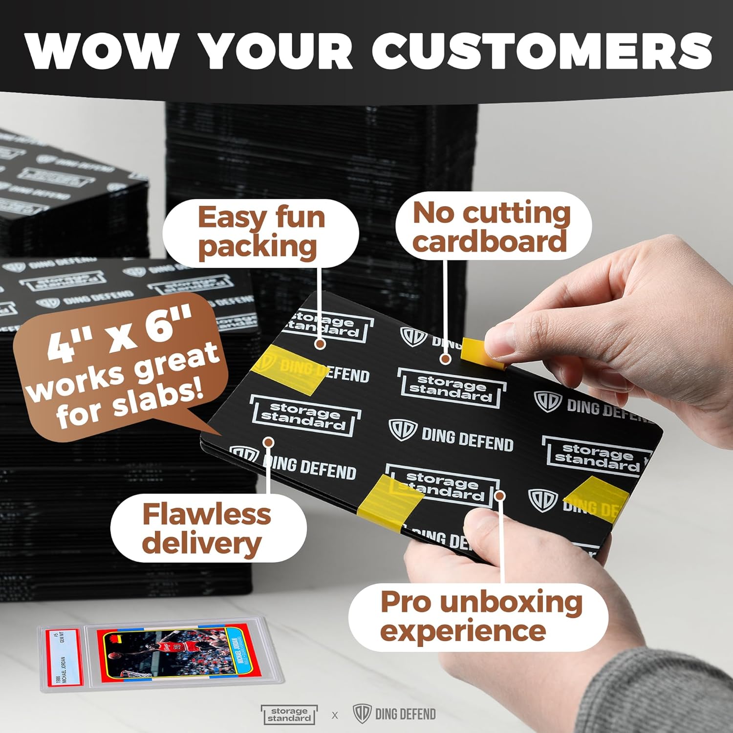 Ding Defend 4x6 Black Trading Card Shipping Protector 510 Pack - Sports Card Protectors Hard Plastic w/Rounded Corners, Hobby Shipping Shield for Graded Cards, Slabs, Top Loaders