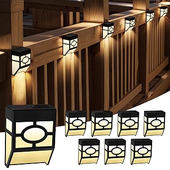 Otdair Solar Fence Lights Outdoor, 8 Pack LED Fence Solar Lights Waterproof, Garden Solar Deck Lights for Post, Patio, Step, Stair, Pathway and Yard, Warm White