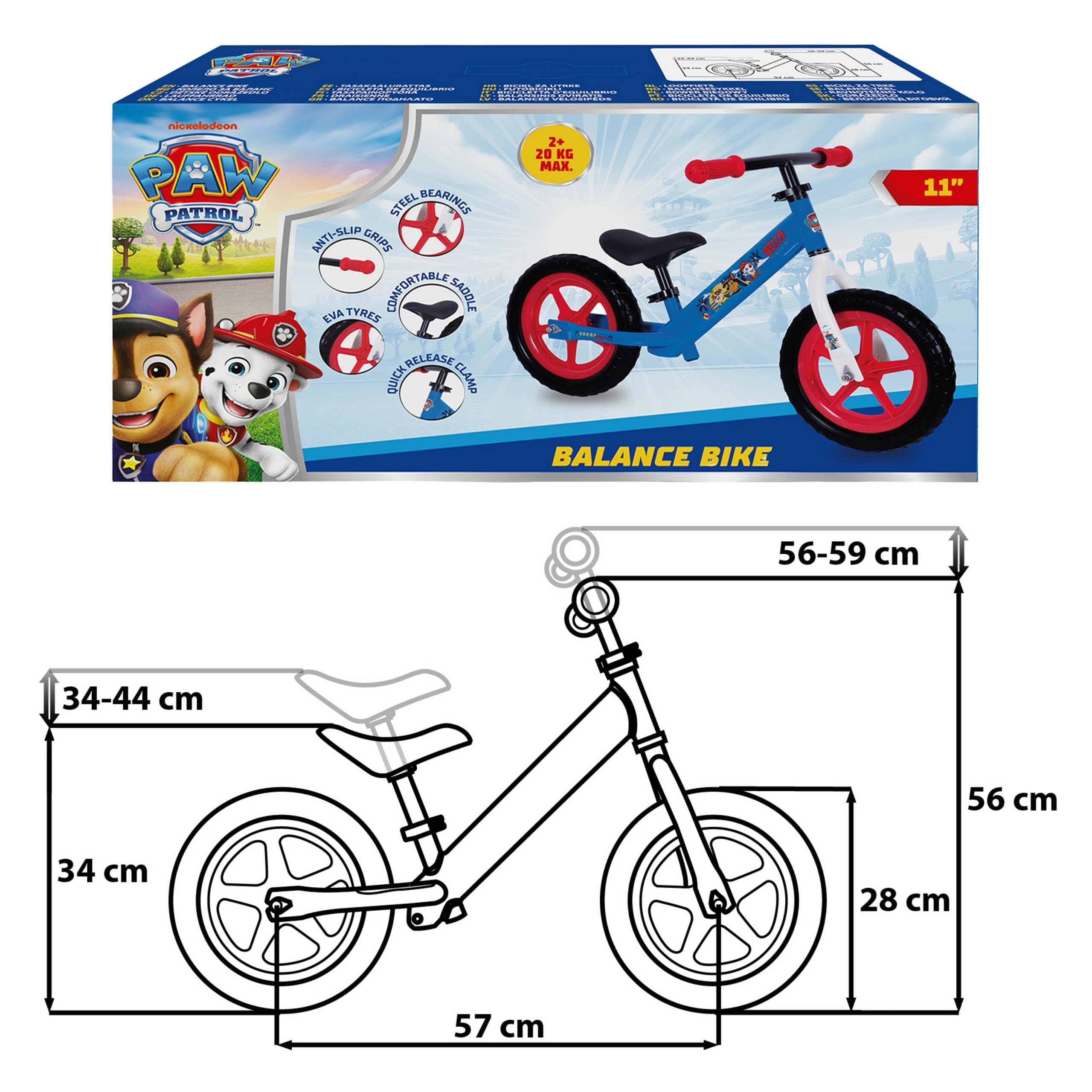 sarcia.eu Paw Patrol leichtes Laufrad aus Metall, höhenverstellbar Fahrräder, mit wartungsfreien 11-Zoll Eva Rädern