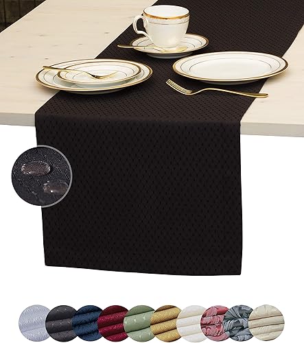 Camino de mesa negro de 48 pulgadas, bufanda impermeable para aparador, camino de mesa de café para exteriores, elegantes caminos de mesa para