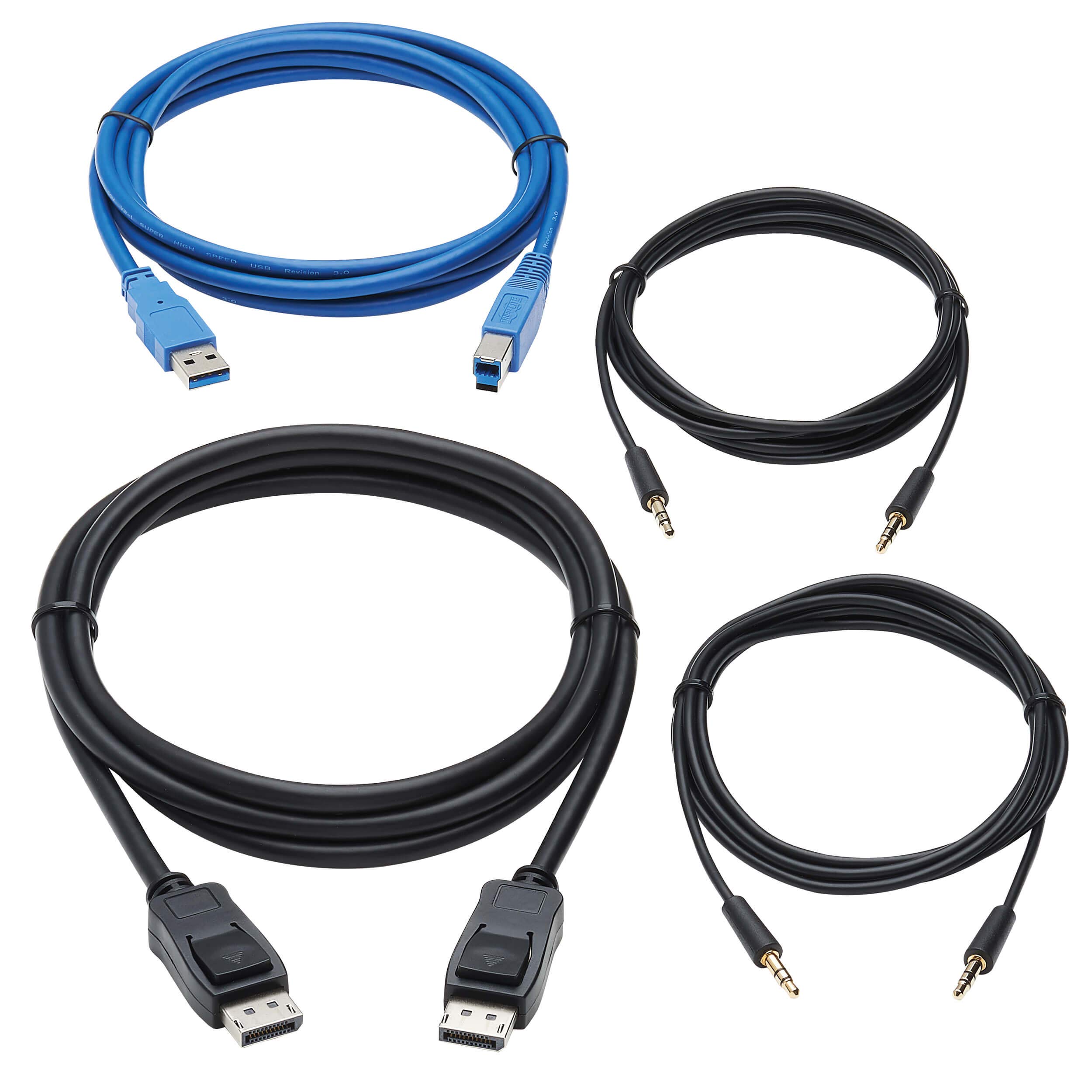 Tripp Lite DisplayPort KVM Cable Kit, 4K DP, USB 3.2, 3.5 mm Audio Jack, 4 in 1 KVM Cable Set (M/M), 10 ft. (P785-DPKIT10)