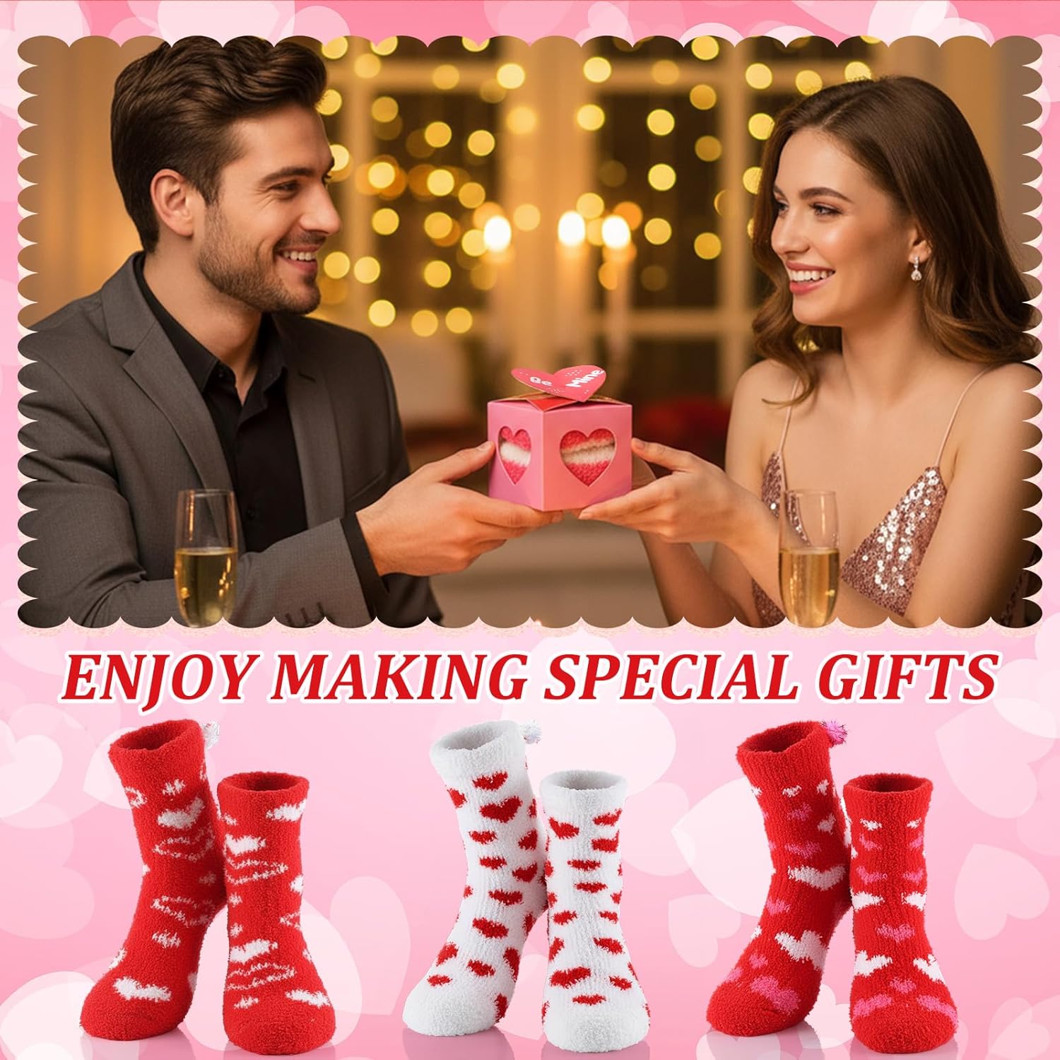 24 Sets Valentine Fuzzy Socks Bulk with Heart Gift Boxes Valentines Day Gifts Socks for Coworkers Employees Party