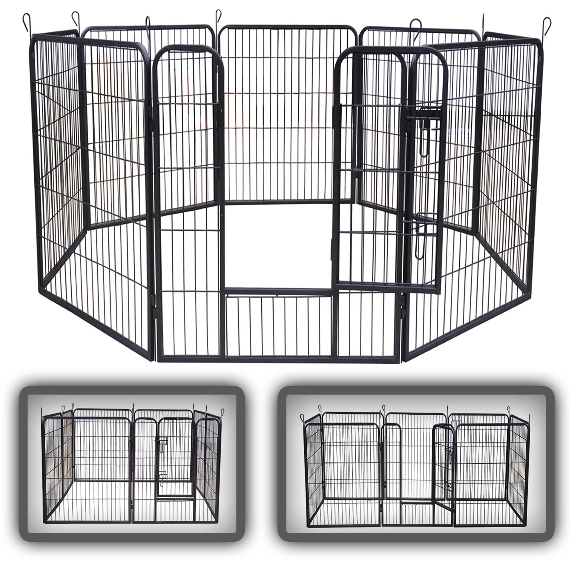 zoomundo Welpenauslauf 100cm hoch XL Laufgitter Tierlaufstall Welpenkäfig Absperrgitter Freilaufgehege Welpenzaun 8-Eck - Black Edition