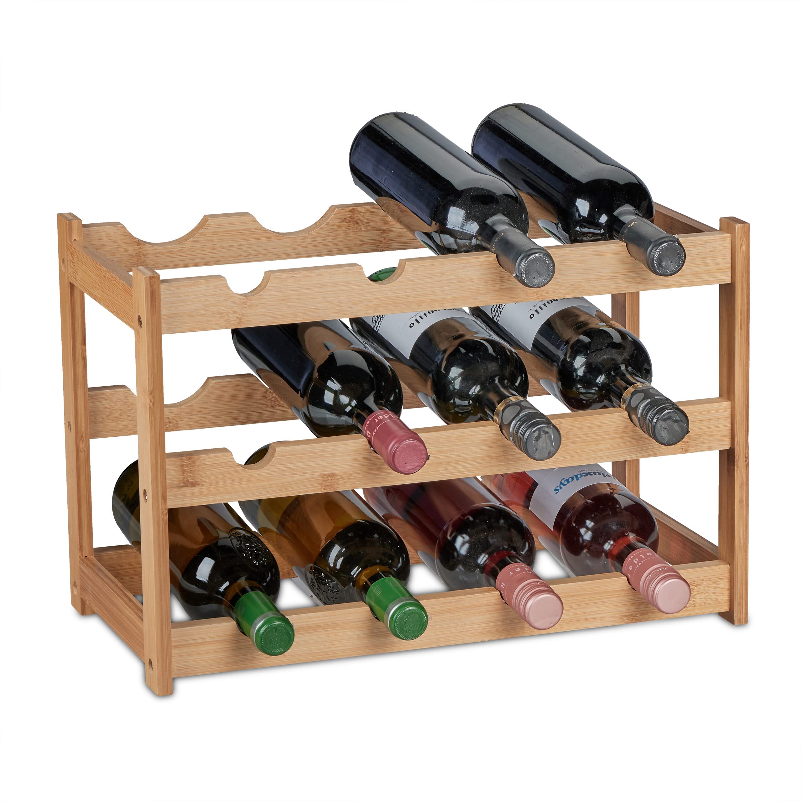 Support bouteilles de vin en bambou Relaxdays au design épuré et finitions nature
