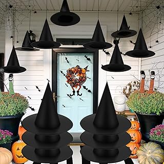 TiurDin Black Halloween Witch Hats Floating Witch Hat Hanging Wizard Hat for Halloween Party Decorations 6 Pack