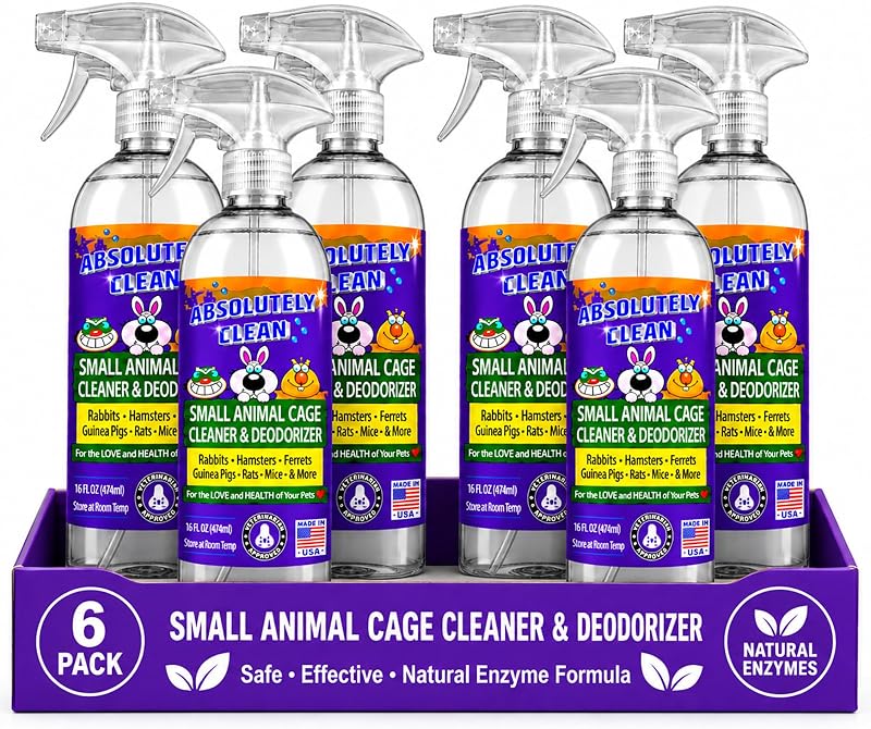 Removedor de Odores e Manchas para Gaiolas de Pequenos Animais Absolutely Clean 473 mL, Pacote com 6
