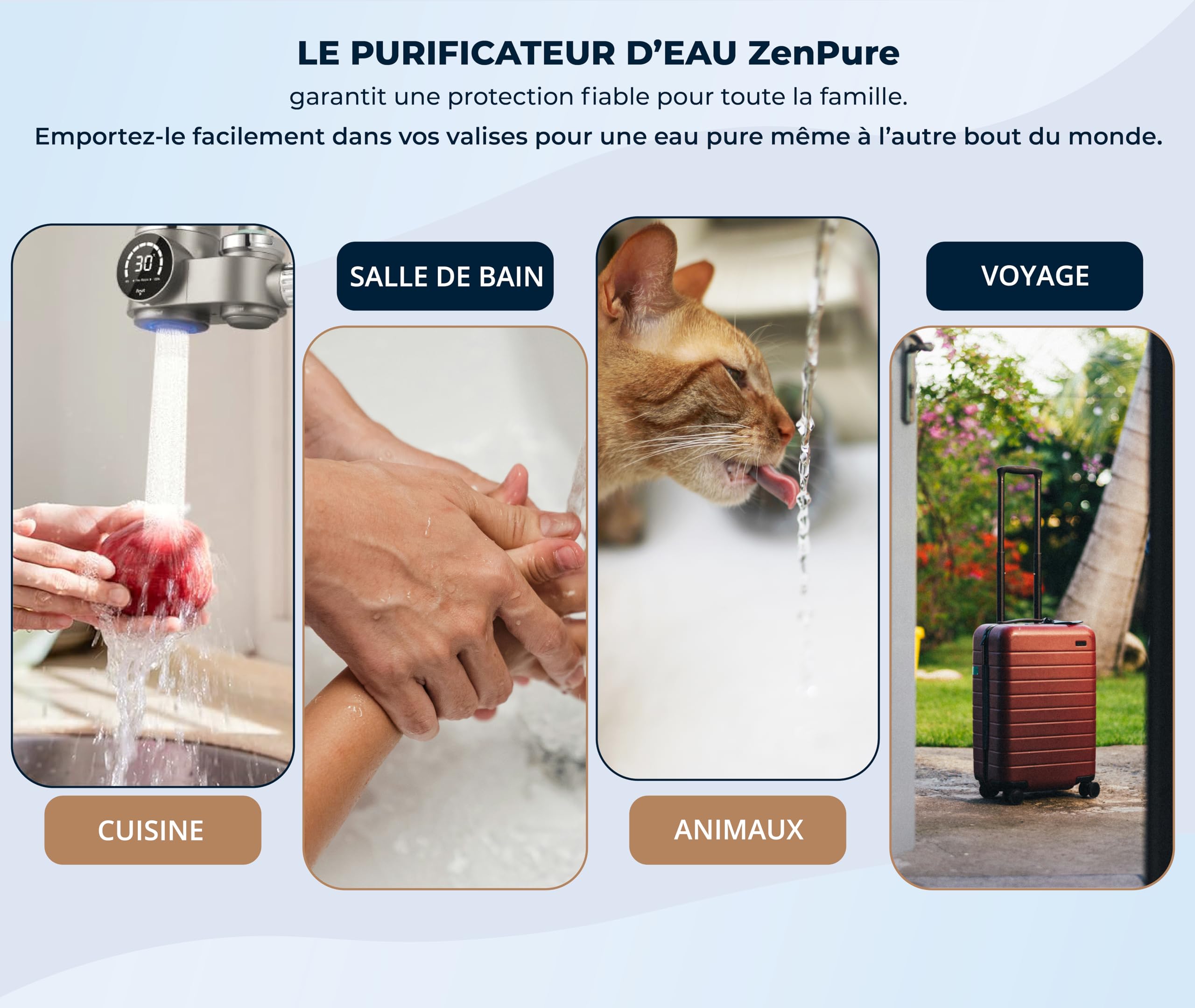 Zen Pure – Filtre Eau Robinet LED | Purificateur d’Eau Potable | Anti-Calcaire | Charbon Actif | 6 Étapes | Installation 30s | Cartouche Remplaçable – UniversZen