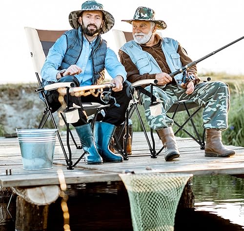 Miniatura 5 de HAPPYGRILL Silla de camping plegable con bolsa de transporte, silla de césped portátil con soporte para tazas, silla de exterior de 330 libras para