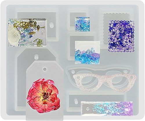 Miniatura 6 de Funshowcase Pieza de joyería Molde de silicona epoxi de resina para colgante, llavero, proyectos de manualidades, juego de 5 unidades