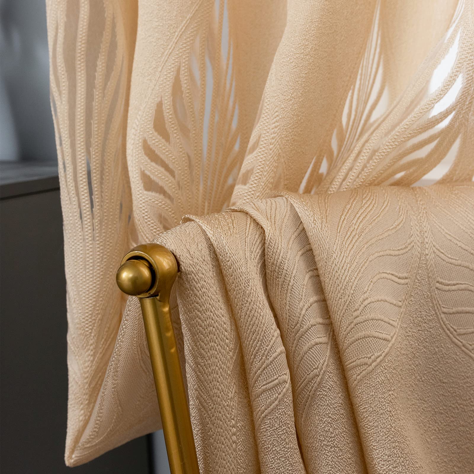 M&W DAS DESIGN Curtain Gardienen Vorhang Mit Ösen Gardinen Vorhänge Vorhang Curtains Schlafzimmer Mit Kräuselband Mit Ösen Wohnzimmer Mit Kräuselband Halbtransparent(beige 140 * 245(B*H) 2 STK)