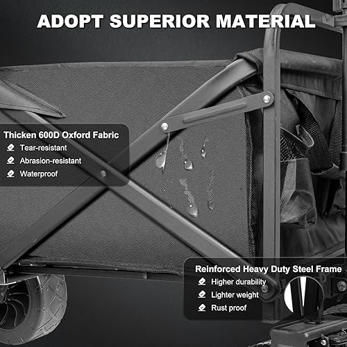 Miniatura 4 de Lifeand Carro plegable plegable, vagón de playa con ruedas grandes para arena, carrito de comestibles utilitario con bolsillo lateral y frenos para