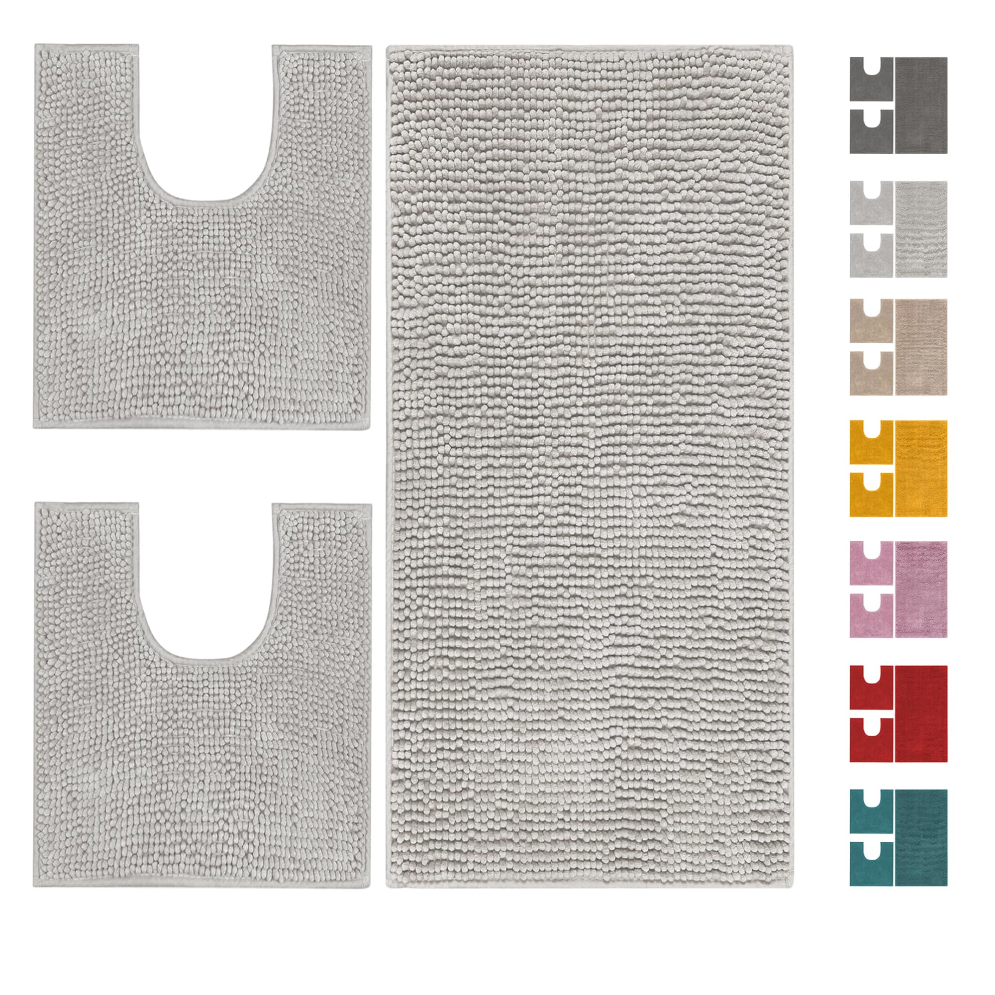 Set di 3 tappeti GRIGIO da bagno Softer con trama in rilievo soffice