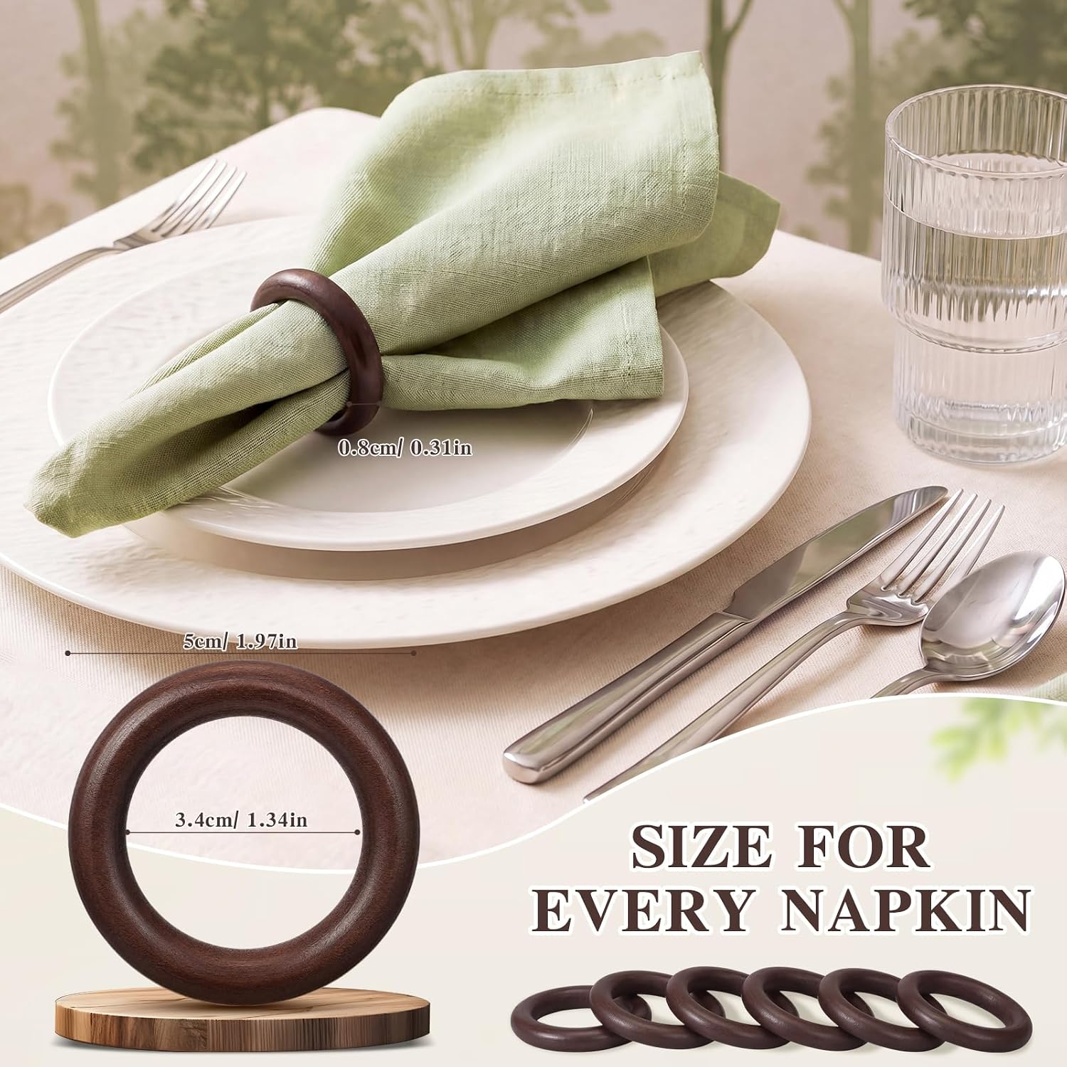 Thenshop 50 Pcs Decorative Wooden Napkin Rings Bulk Exquisite, Dark Brown
