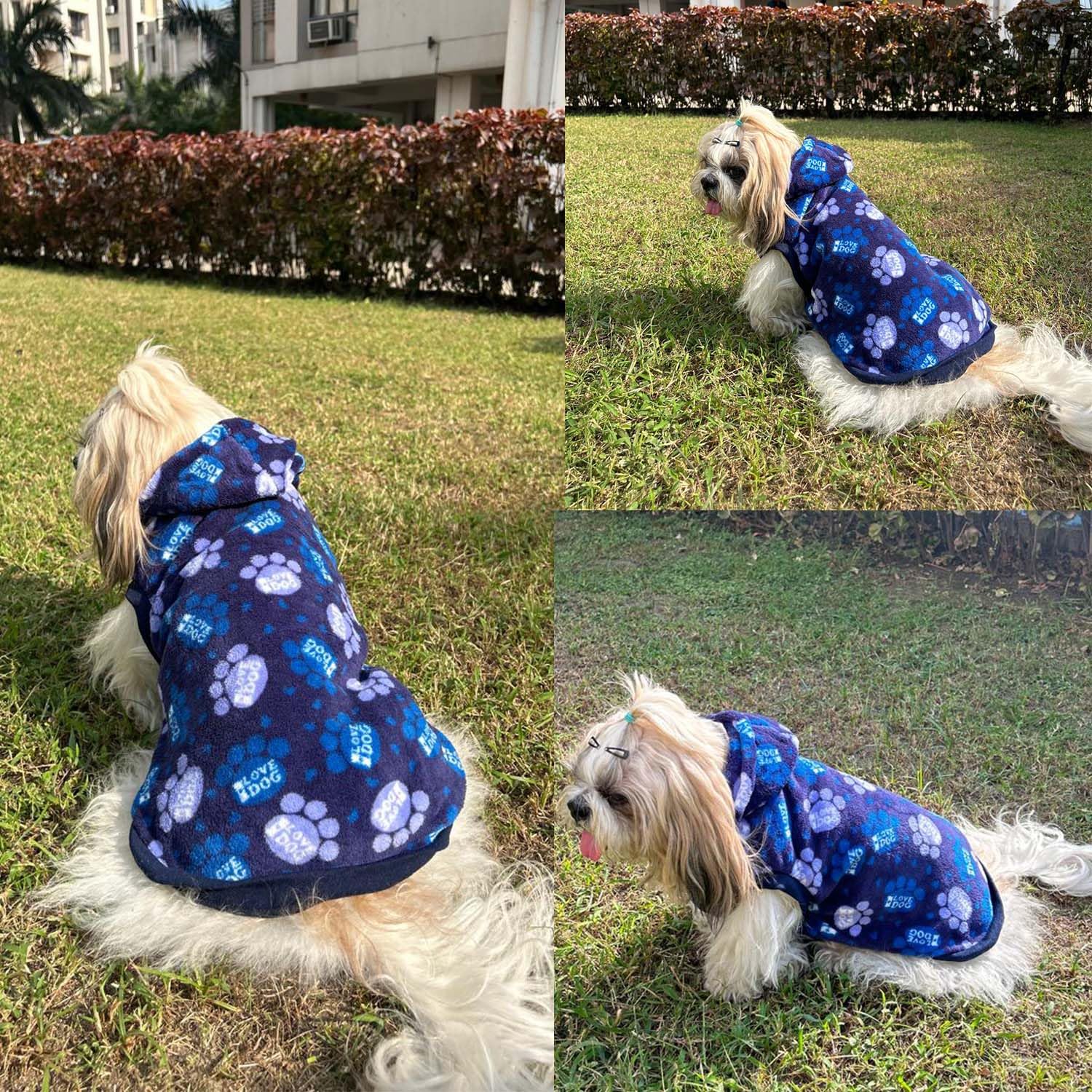 Lulala Dog Hoodie Fuzzy Dog Sweater with Leash Hole - Small Dog and Cat Clothes Warm Soft Cozy Hooded Sweatshirt for Winter. (Blue-8Inch) 3