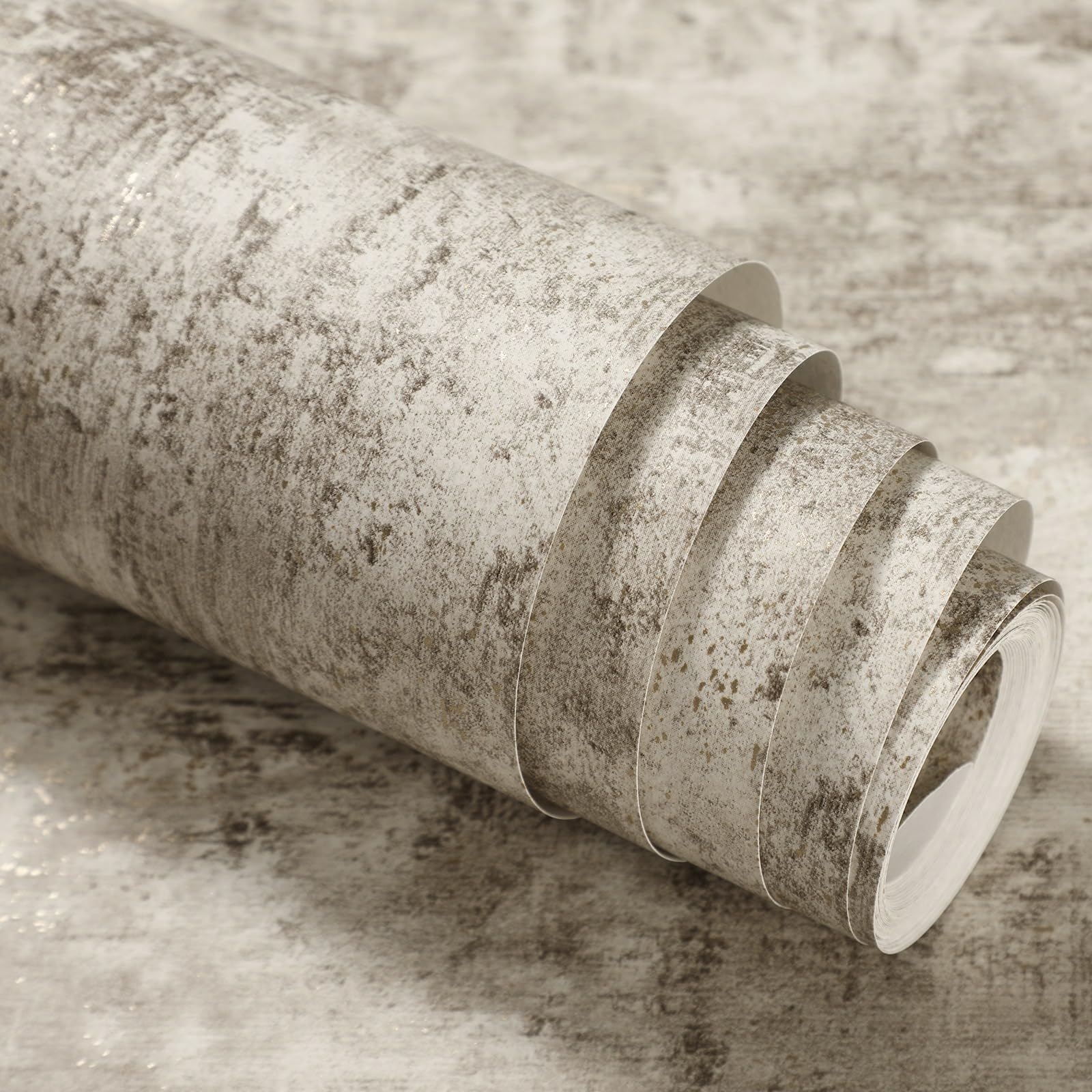 Concrete Glitter Effect Wallpaper for Living Room, Brown Gold Vintage Industrial Mottled Textured Metallic Wallpaper - for Bedroom Adults Corridor Wall Paper, 53cm X 9.5m