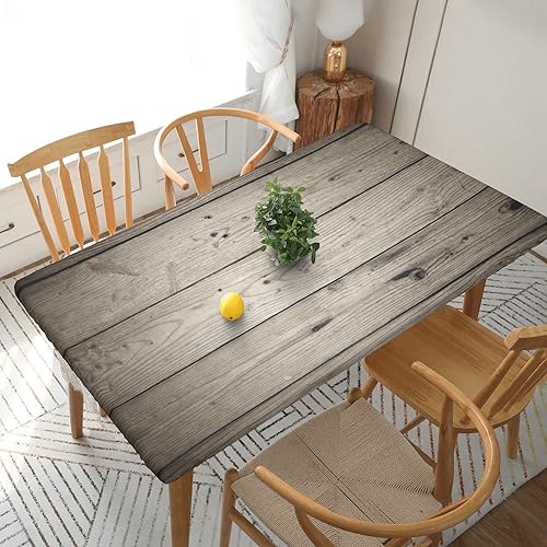 Mantel rectangular de grano de madera oscura vieja de 5 pies, ajustable, rectangular, con bordes elásticos retro, tela de poliéster rectangular para