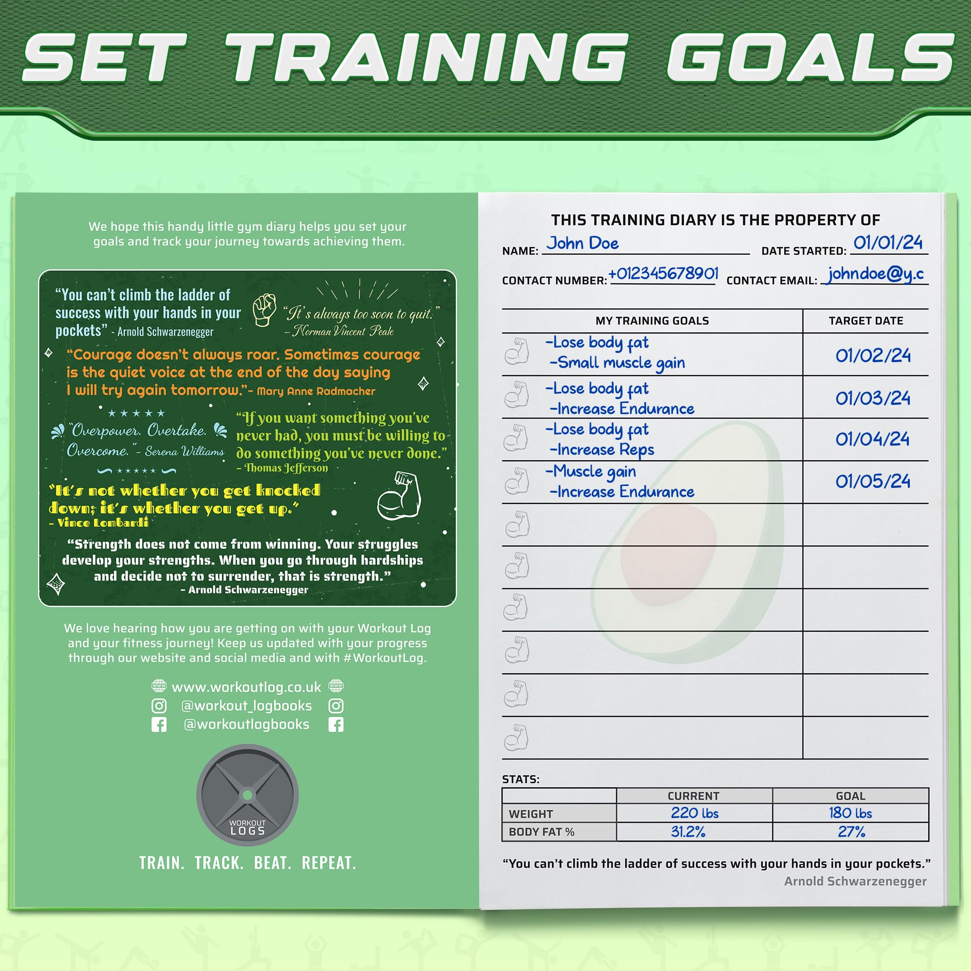 Carnet De Fitness Workout Log – Planificateur D’entraînement A5, Suivi Des Progrès, Objectifs Musculation, Noir