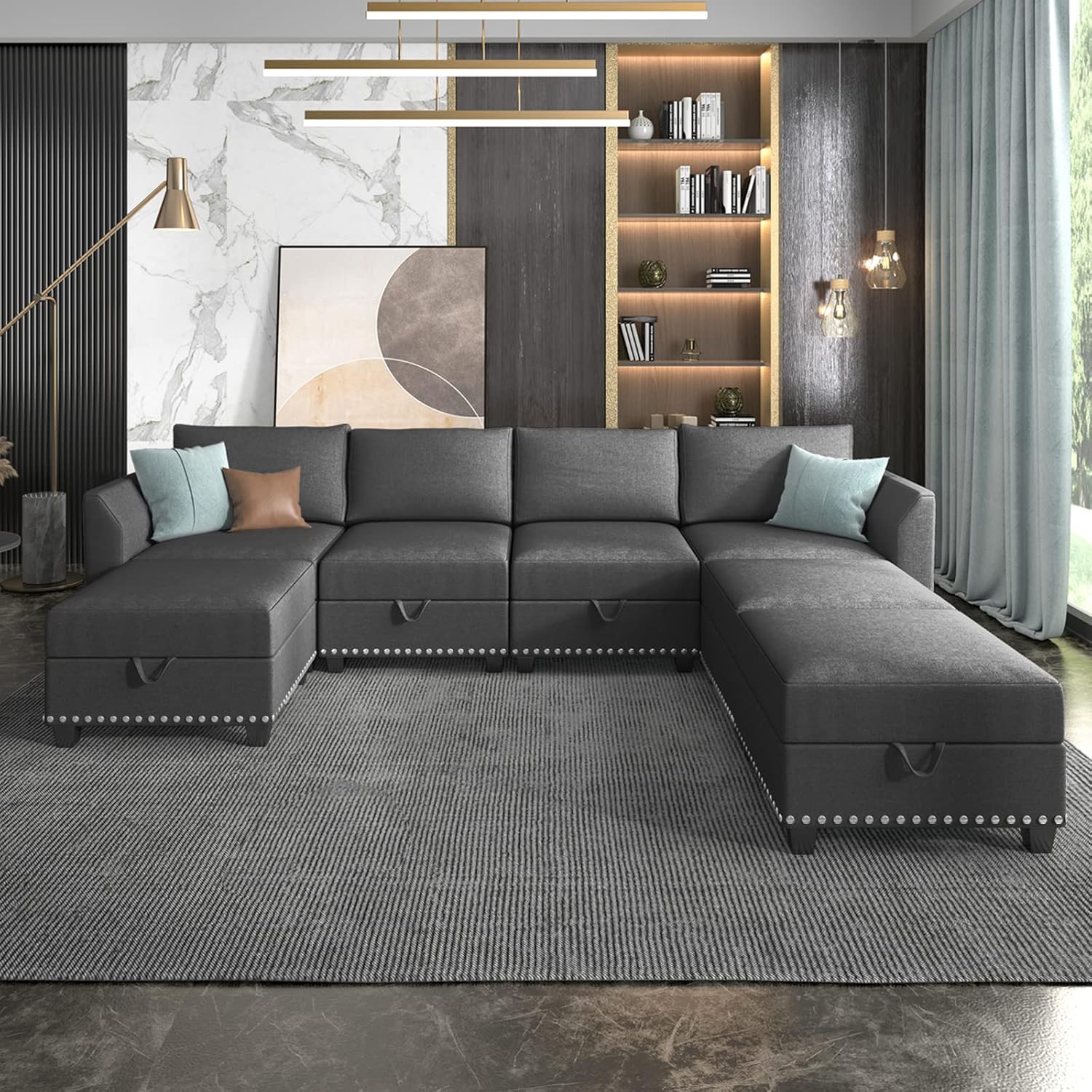 BALUS Transferable Position Free Combination Sofa, Convertible Sectional Sofa Couch Set with Storage Large Space，7 Seater Furniture Sets for Living Room/Office/Dormitories/Apartments(Dark Grey) : Home & Kitchen