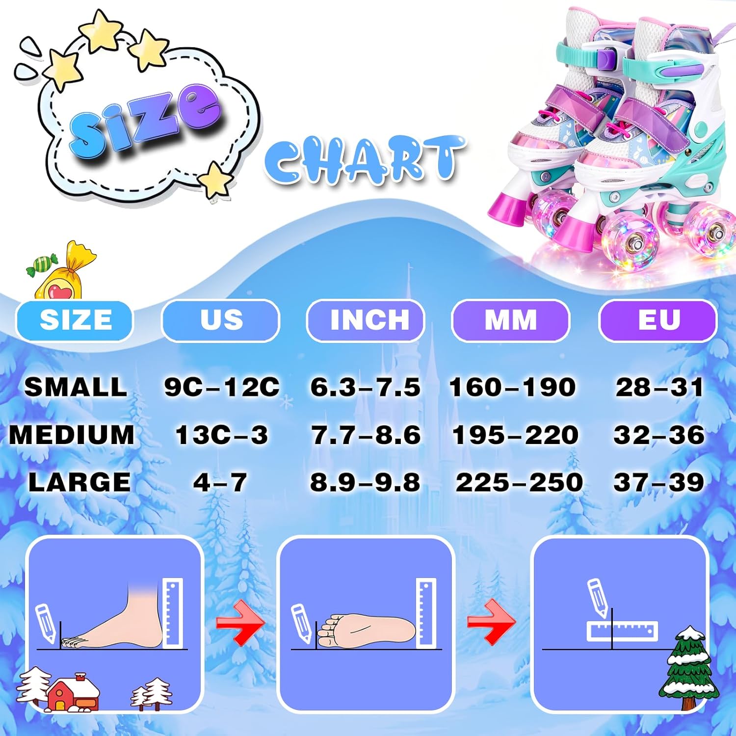 Roller Skates for Kids Ages 5 6 8 12 Year Old 4 Size Adjustable Quad Roller Skates for Girls Boys Toddler with Light Up Wheels Best Children Gift for Beginners Indoor Outdoor Sports - Image 4