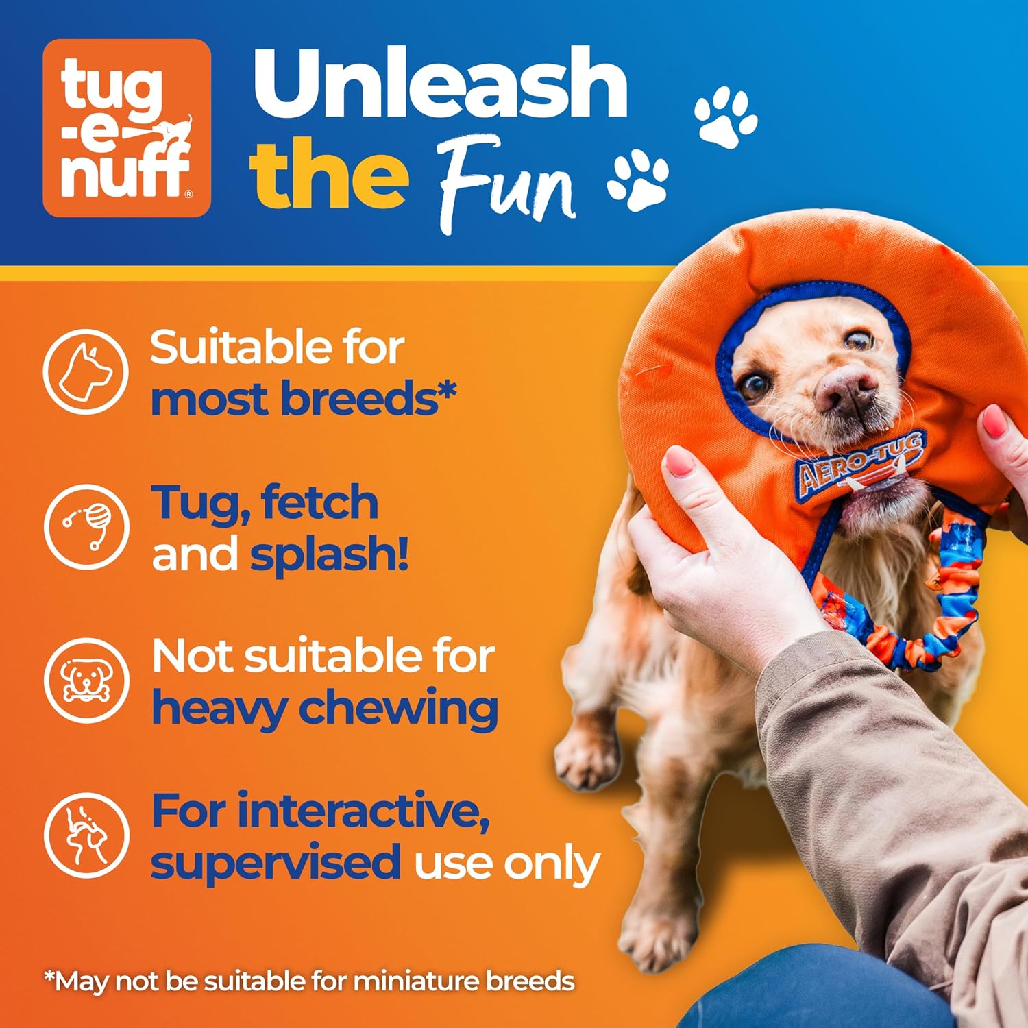 Tug-E-Nuff Aero-Tug Dog Frisbee, Waterproof, Floating Dog Water Toys, 22 cm | Durable, Padded Garden Toys for Dogs with Bungee Handle, Bite-Zone, Rip-Resistant Fabric for Tug, Fetch, Throwing, 75 g