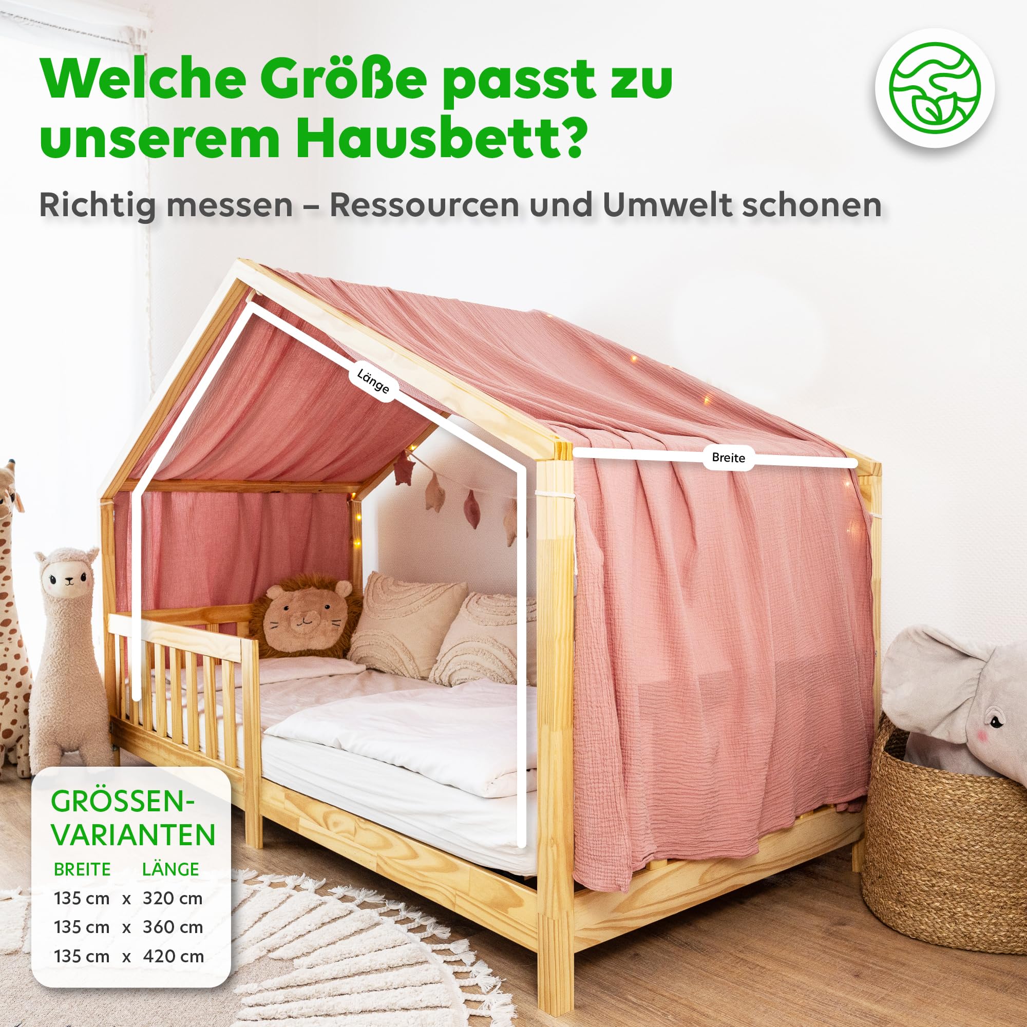 lilimaus Hausbett Himmel [in 12 Farben] Betthimmel Hausbett aus 100% | Baumwolle Musselin - Stoffhimmel für Hausbett Deko Mädchen & Jungen - Himmel für Hausbett Kinder - Bett Vorhang Kinderbett