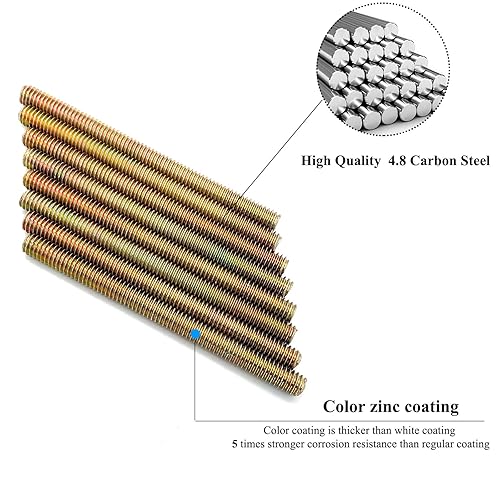 Miniatura 25 de 8 piezas de zinc plateado completamente roscado varilla de acero al carbono tornillo de rosca larga 5/16x3 para muebles jardín barandilla montaje