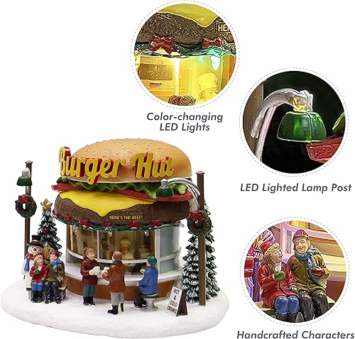 Miniatura 2 de Moments In Time Edificio de pueblo navideño, hamburguesa con luces LED y música navideña, funciona con pilas (no incluidas) (7.2 pulgadas de alto x