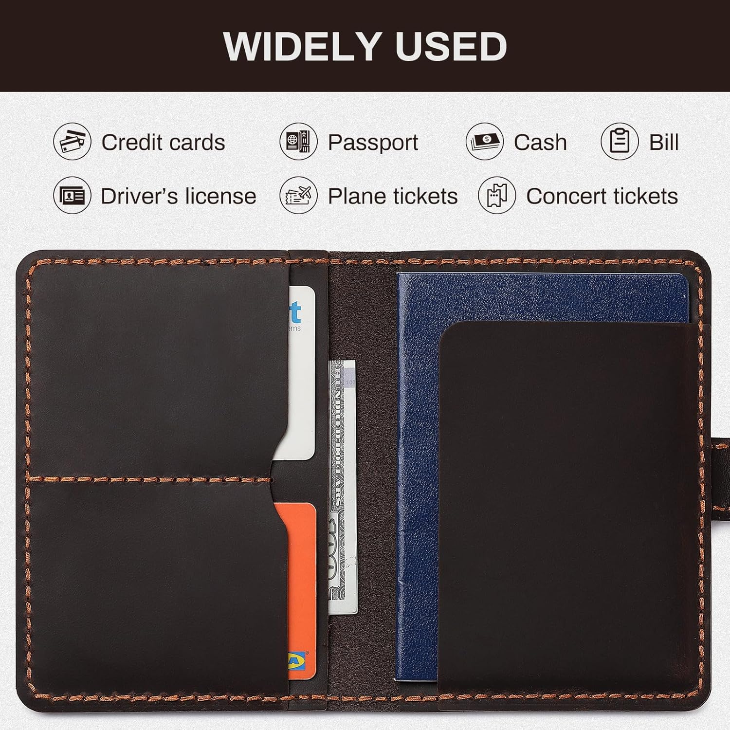 Full Grain Leather Passport Holder with AirTag, Travel Passport Wallet and Air Tag Cover for Men and Women, with 4 Card Holder