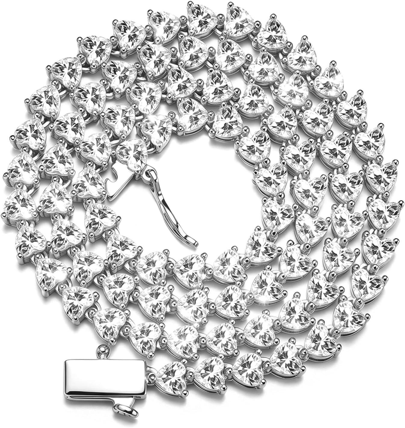 BREN 4mm Heart Tennis Necklaces for Women Men,18K White/Yellow Gold Plated Cubic Zirconia Dainty 16/18 inch Cute Chain Gift