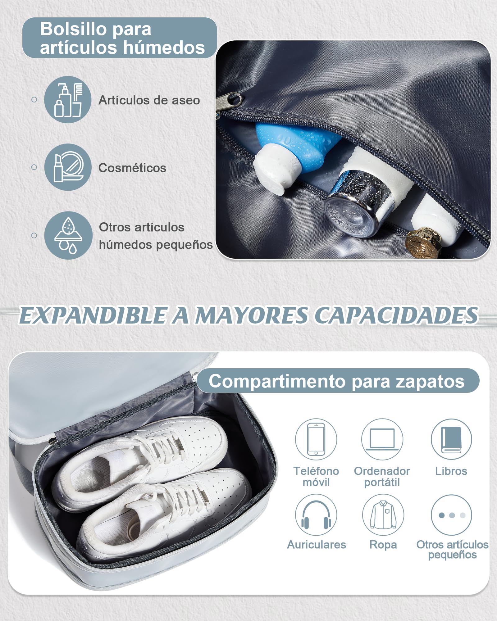 suradar Mochila Deporte Mujer, Mochila de Gimnasio para Mujer con Compartimento para Zapatos, Viaje, Deportiva Bolsa de Gimnasio Natación Yoga Azul Claro