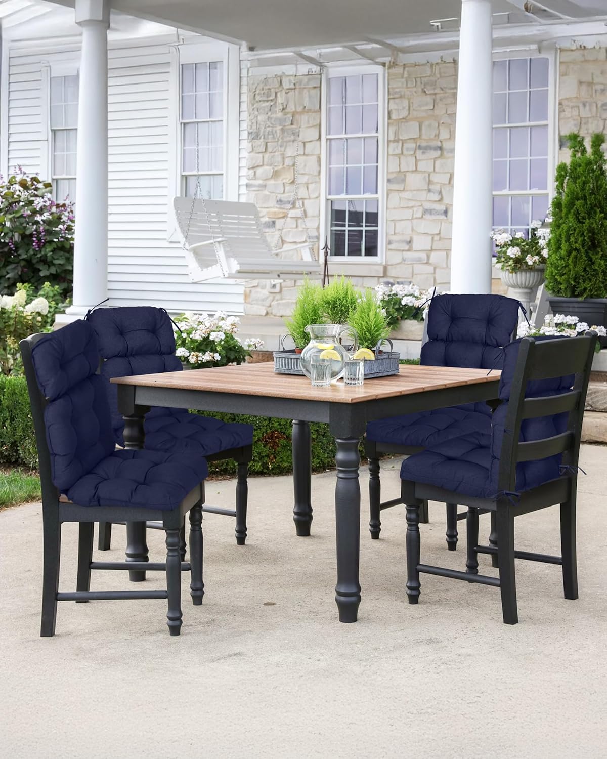 BPS 22x45x5 inch High Back Patio Tufted Chair Cushion Set of 2, Water Resistant Indoor Outdoor Seat Chair Cushions Back Patio Rocking Pads for Furniture, Dark Blue