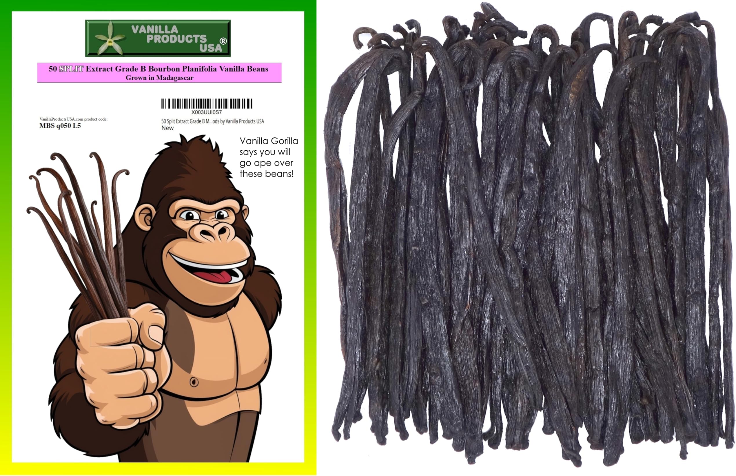 50 Split Extract Grade B Madagascar Bourbon Natural Vanilla Beans 5~6" by Vanilla Products USA (50 Count (Pack of 1))
