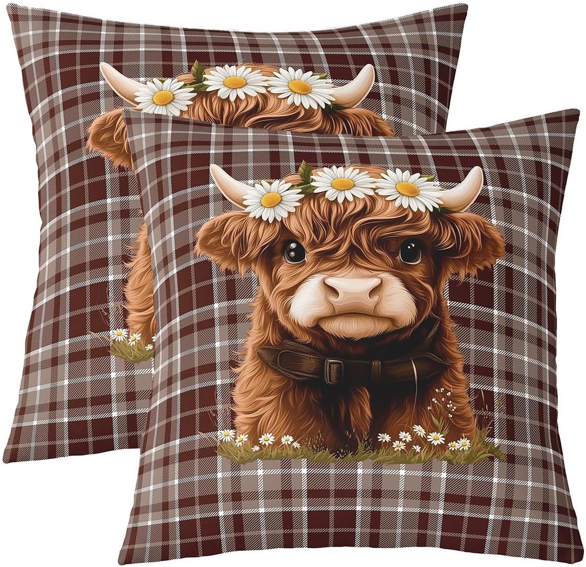 Erosebridal Cute Highland Cow Throw Pillow Covers 24x24 Inch Set of 2 Bow Leopard Print Pillow Covers Western Farmhouse Wild Animals Cushion Cases Cheetah Print Cattle Decorative Pillowcases