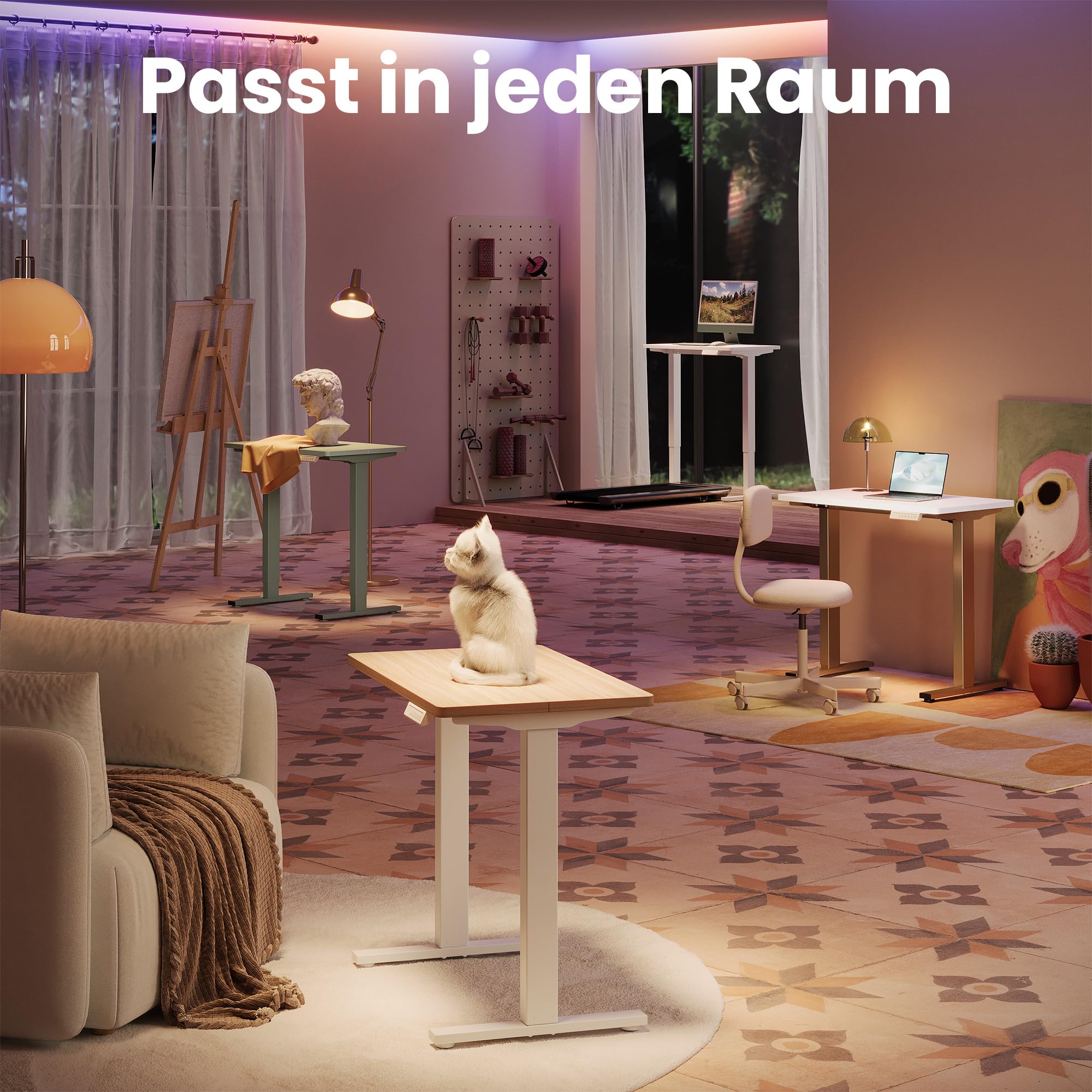 HUANUO Höhenverstellbarer Schreibtisch 80 x 48 cm, 4 Speicherhöheneinstellungen, Elektrischer Schreibtisch für Home Office & Computer-Arbeitsplatz
