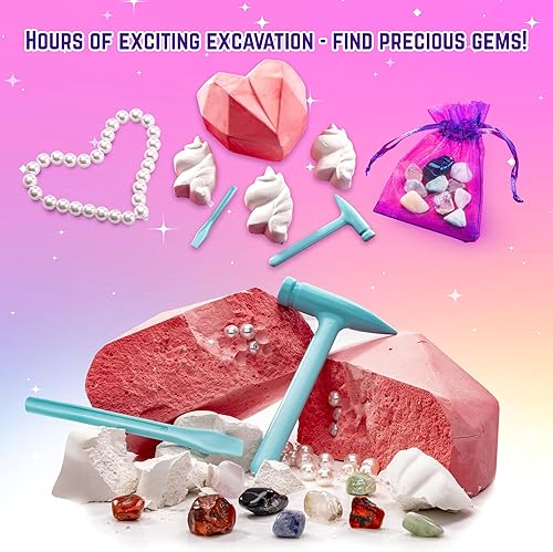 Miniatura 3 de GirlZone Kit de excavación de piedras preciosas de unicornio, kit de excavación de piedras preciosas con 13 piedras preciosas rellenas de limo y
