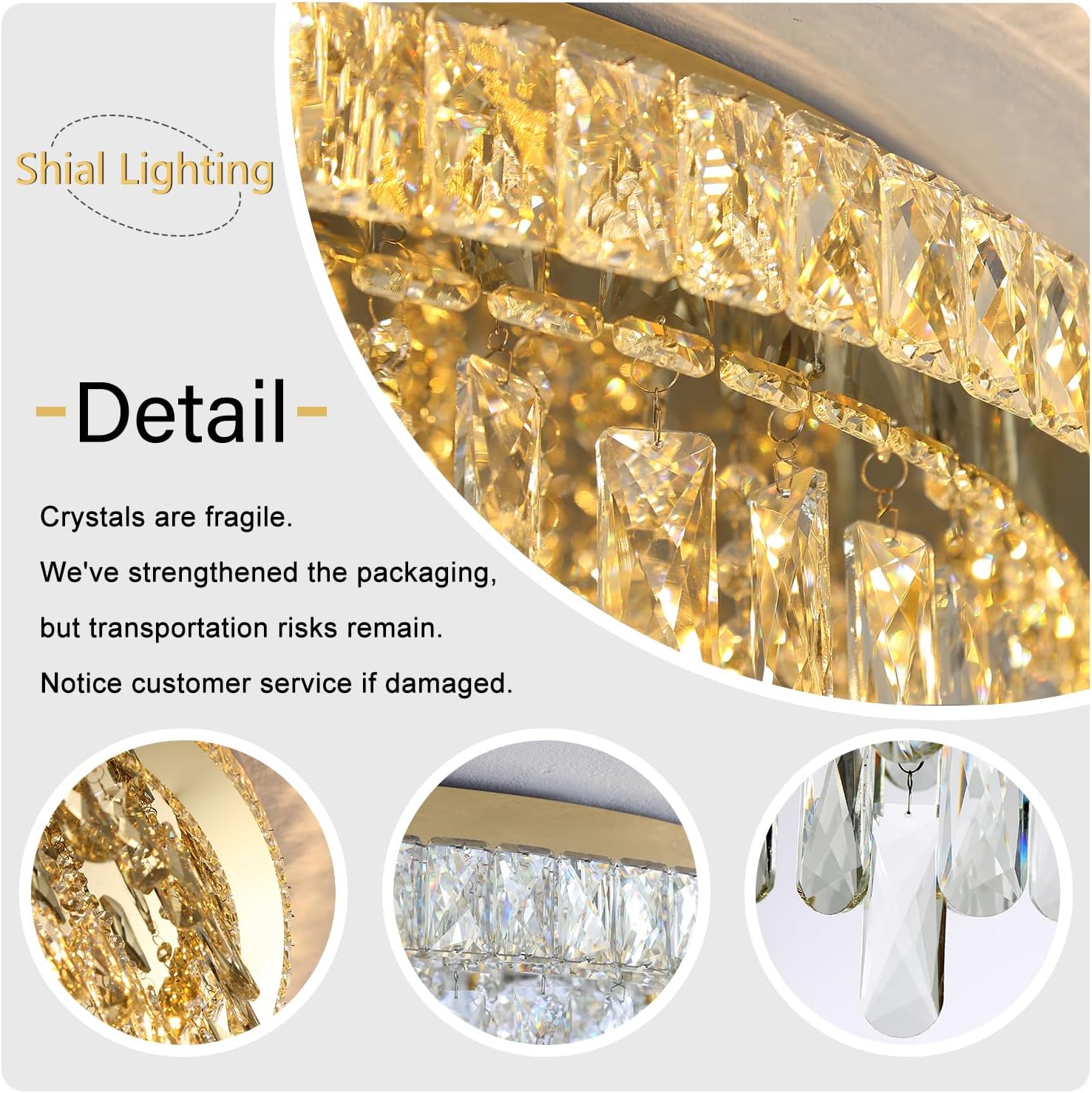 Dia 32" Modern Crystal Chandeliers LED Dimmable Living Room Chandelier Gold Pendant Lighting Crystal Ceiling Light Fixture for Entrance Bedroom Hallway Foyer