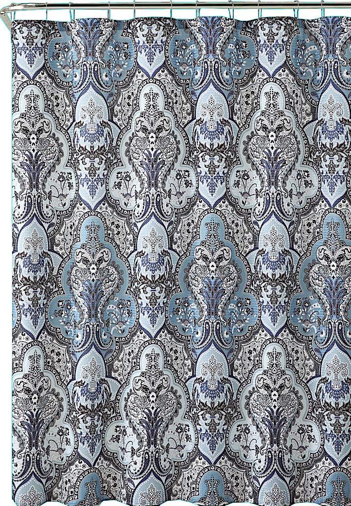 Serafina Home Calais Boho Shower Curtain for Bathroom: Fabric Floral Paisley Moroccan Damask Design