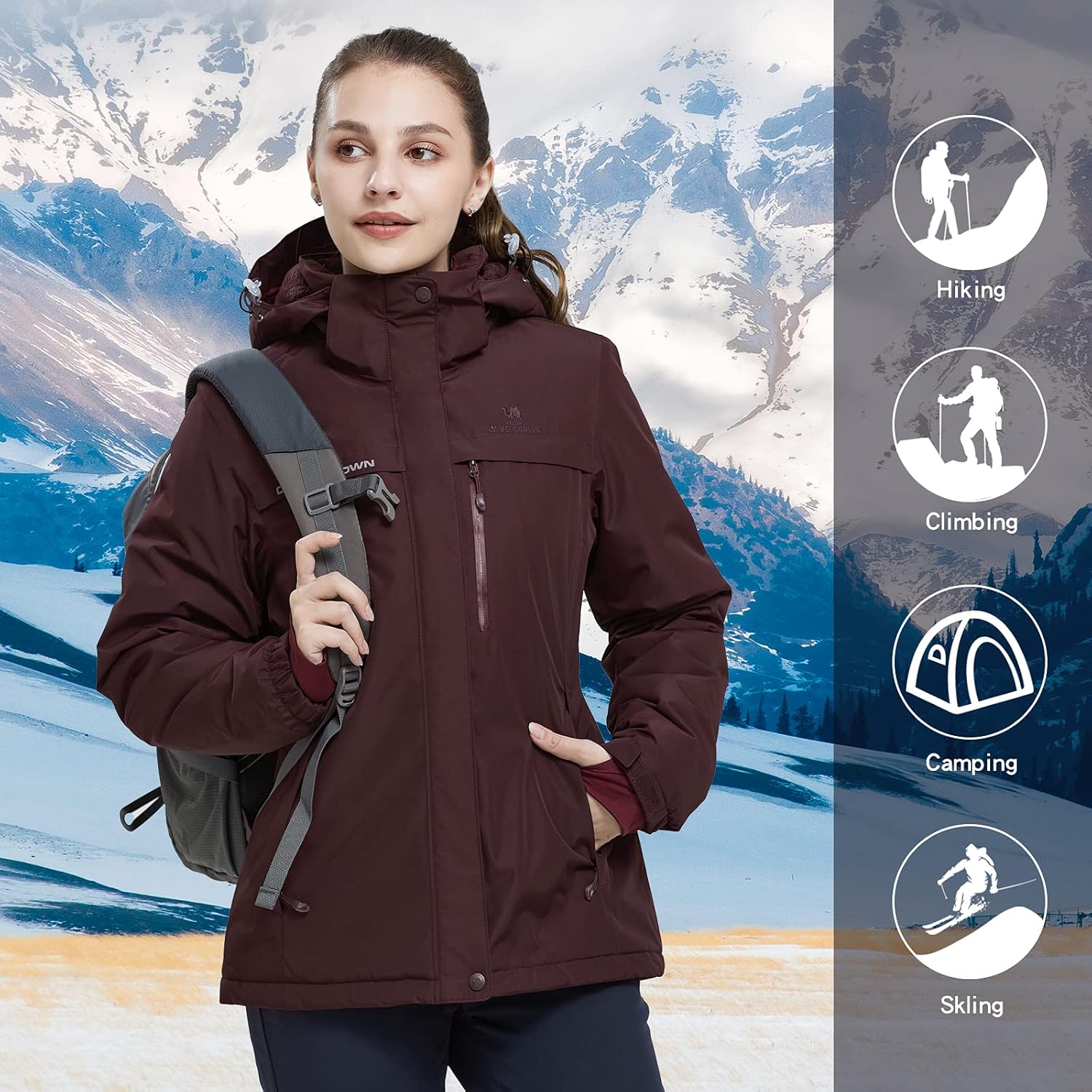 CAMEL CROWN Women’s Mountain Snow Waterproof Ski Jacket Detachable Hood Windproof Fleece Parka Rain Jackt Winter Coat - Image 6