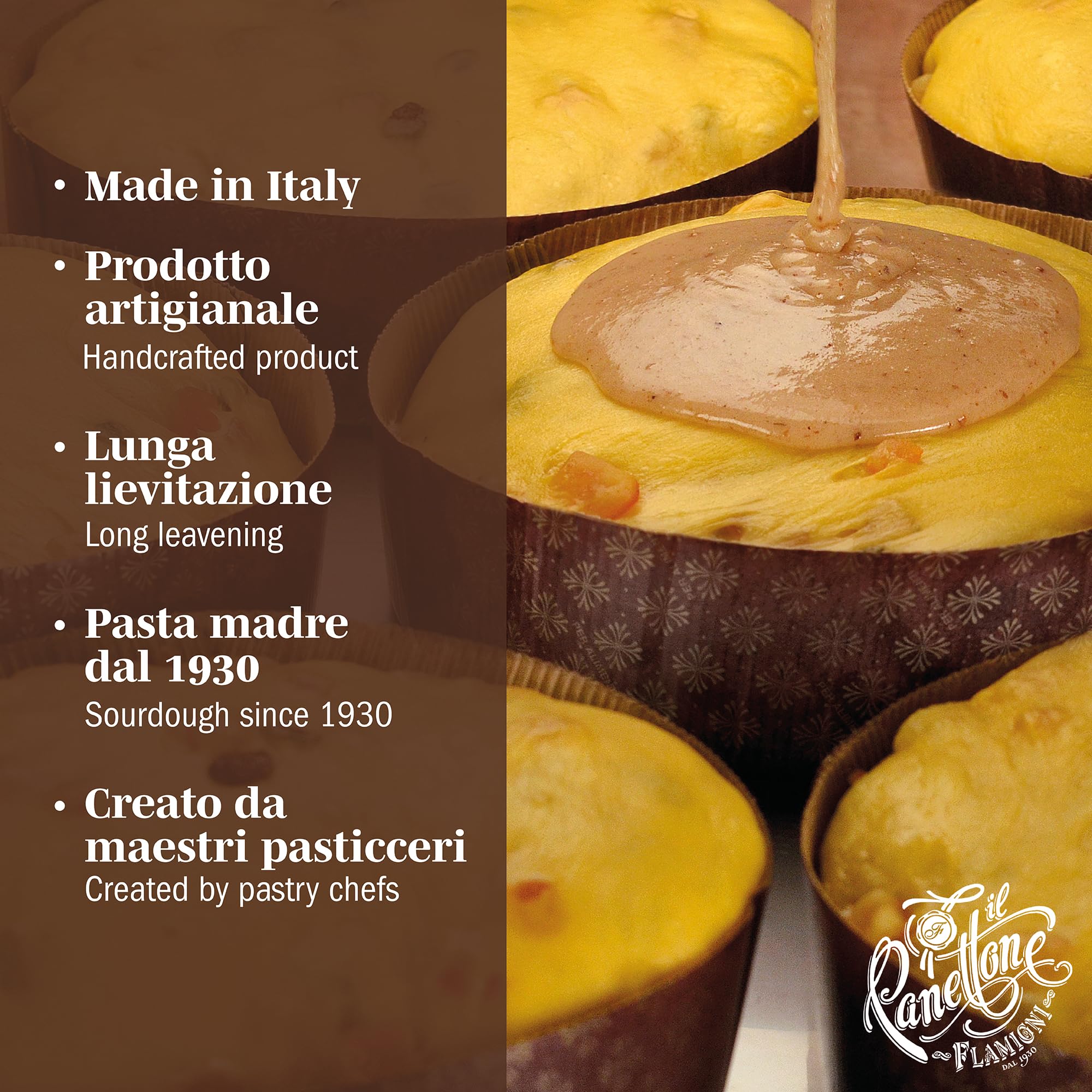 FLAMIGNI, Panettone Artigianale con Gocce di Cioccolato Fondente, Glassato con Nocciole e Mandorle, Senza Uvetta e Canditi, Confezione Incartata a Mano Ideale come Regalo di Natale, 1kg