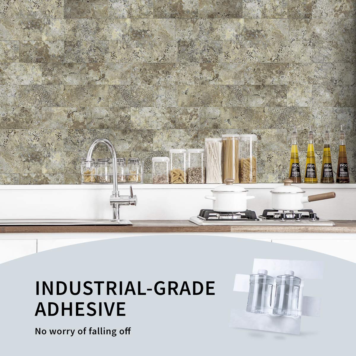 Flash Sale Buy 1 get 1 Art3dwallpanels 5-Pack Peel and Stick PVC Sheet, Stickon Tile for Kitchen Backsplash, Bathroom Vanities, Fireplace Decor, 13.5 inchx11.4 inch,Ecru Gneiss