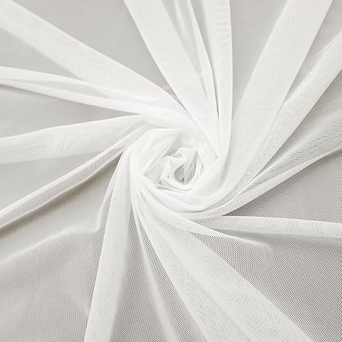 Tela de malla elástica en 4 direcciones, malla de potencia de 5 yardas de largo, 60 pulgadas de ancho, ligera transparente (blanco roto)