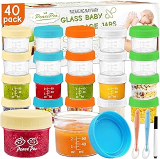 PeacePeo Glass Baby Food Storage Containers 4OZ, 40Pcs Glass Baby Food Jars Leak-Proof Baby Food Containers with Lids Reusable Baby Food Storage Jars Dishwasher Safe for Infant & Baby Food