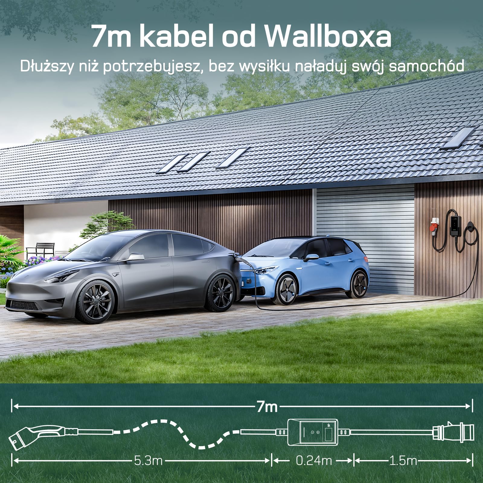 dé Ładowarka Mobilna 22kW, z Aplikacją [3-Fazowa, 7m, 6-32A] z Licznikiem Prądu, Kablem do Ładowania CEE 32A na Typu 2 i Ładowarką EV do modeli Y, E-208, 500e i innych EV/PHEV