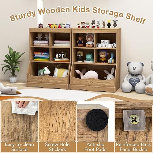 Miniatura 6 de HONEY JOY Organizador de almacenamiento de juguetes para niños con estantería, armario de almacenamiento de organización de 4 compartimentos con