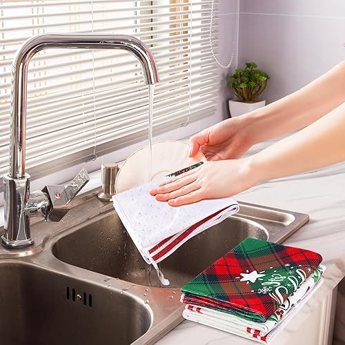 Miniatura 4 de Kajaia 6 paños de cocina de limón de 15.8 x 23.6 pulgadas, toallas de mano de limón amarillo a cuadros de búfalo azul, paño de cocina decorativo