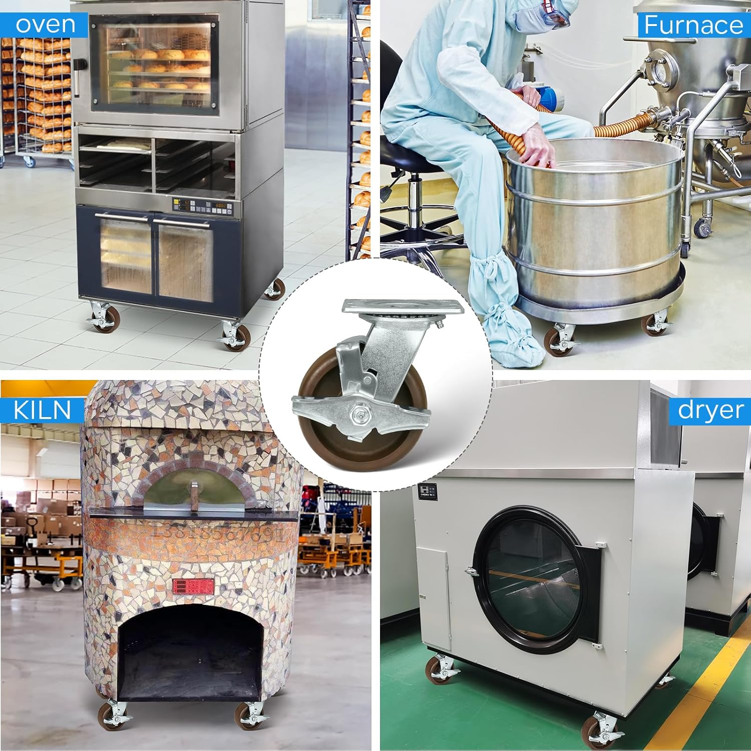 5x2 Heavy Duty Casters- Hi Temperature Wheels, Industrial Casters- Set of 4 with Strong Capacity 4000 LB, Temperature Range:-40F to 525F. Use for Ovens, and Dryers (2 Brake &2 Swivel)