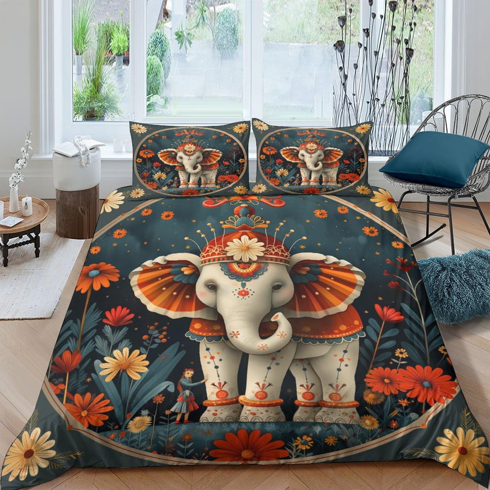KKOLASXZE 3D Printed Elephant Duvet Cover Sets Bedding Sets Quilt Covers Zipper Closure Comforter Cover ﻿ 3 Piece Duvet Cover Set for Teens And Adults Quilt Cover Set Double（200x200cm）