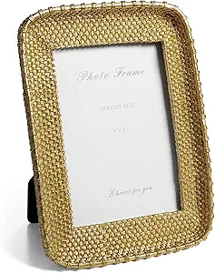 4x6 Picture Frame Vintage Gold Metal Rattan Textured Hand-Crafted Photo Frame with Glass Front, Antique Picture Frame for Tabletop Display & Wall Display, Retro Design Home Decor