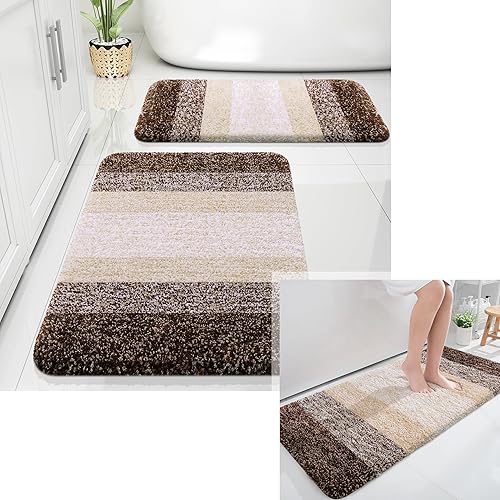 OLANLY Juego de 2 alfombras de baño y alfombras de baño ombré, tamaño 44 x 24 pulgadas y juego de alfombra de baño de 24 x 16 + 30 x 20 pulgadas,